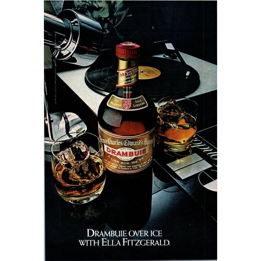 1981 Drambuie Liqueur Record Player Ella Fitzgerald Vintage Print Ad Wall Art